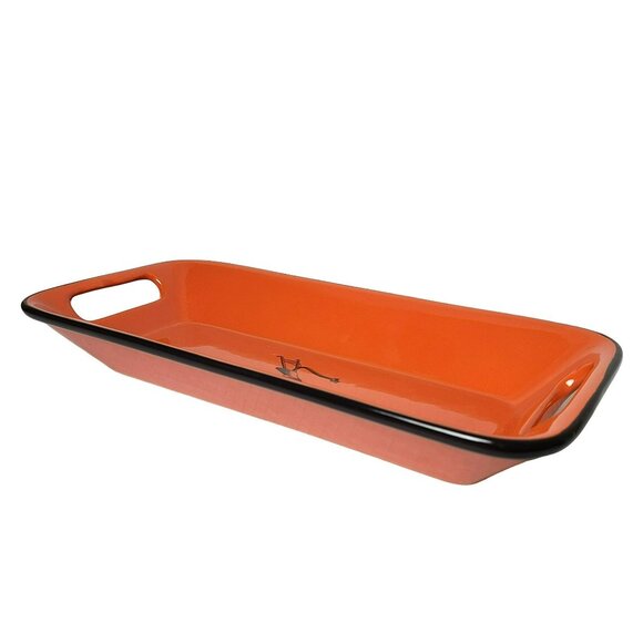 Hallmark DIG IN Farm Plow Ceramic Snack Tray Dish Orange Black Heavy Weight Fall - Picture 4 of 11